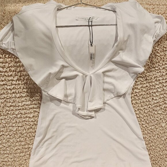 Susana Monaco Tops - Susana Monaco White Ruffle Top NWT Size Small - Elegant Short Sleeve Blouse